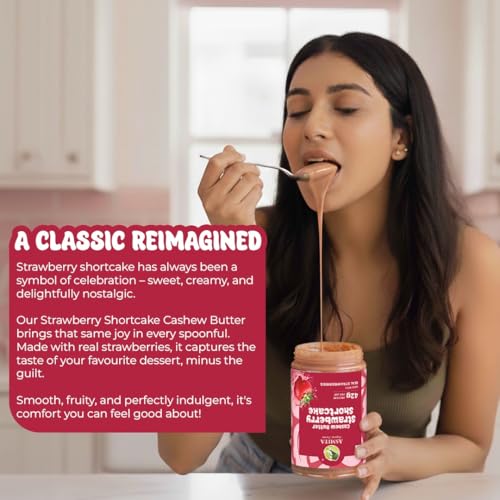 Image of Asmita Organic Farms Strawberry Cashew Butter 250g | Made with Real Strawberries | Naturally Sweetened | High-Protein | Vegan & Gluten-Free | No Preservatives | Rich & Creamy Nut Butter Spread