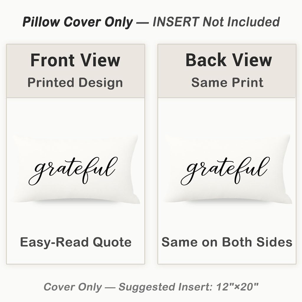 12x20 Lumbar Throw Pillow Cover with Grateful Quote, White image 4