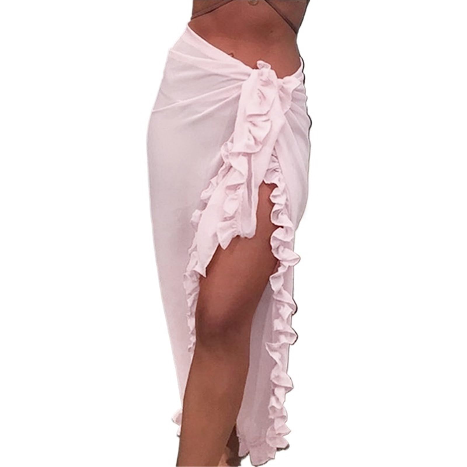 Damen Strand Bikini Cover Up Wickelschal Bademode Kleid Feste Rüschen Lässiges Strandkleid for Das Meer Für Urlaub