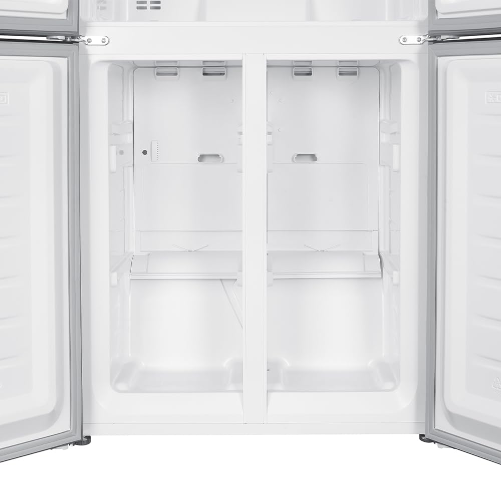SVAN Réfrigérateur combi 4 portes en verre noir S418800ENFN. Capacité 362 litres, sans givre, multi-flux d’air, faible niveau de bruit, efficacité énergétique classe E
