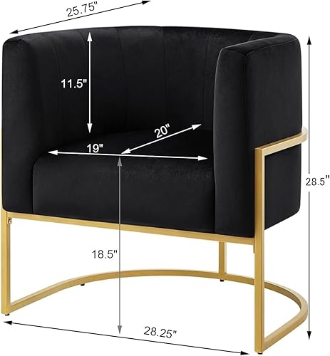 Miniatura 2 de 24KF Sillas tapizadas para sala de estar, silla moderna de terciopelo texturizado negro con soporte de metal dorado, color negro