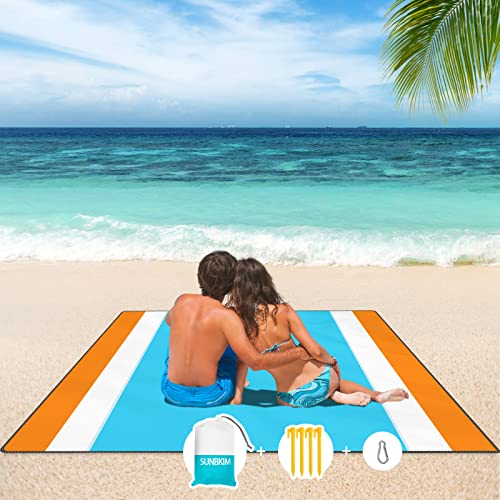 Beach Blacket, Sandproof Waterproof Beach Mat Oversized 10' X 9’For 1-8 Adults, Portable Outdoor Picnic Blanket For Camping, Travel, Hiking - Blue #TOP5