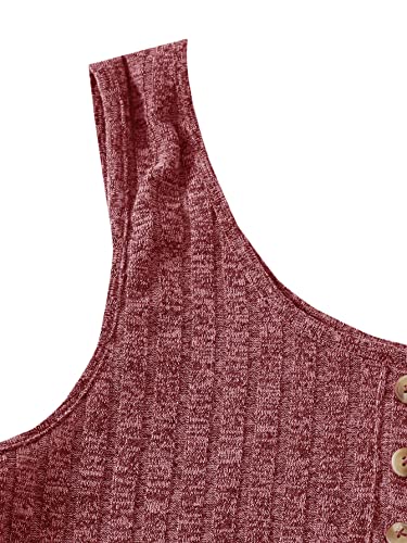 Image of SOLY HUX Women's Button Front Ribbed Knit Tank Top and Shorts Pajama Set Sleepwear Lounge Sets Plain Red L