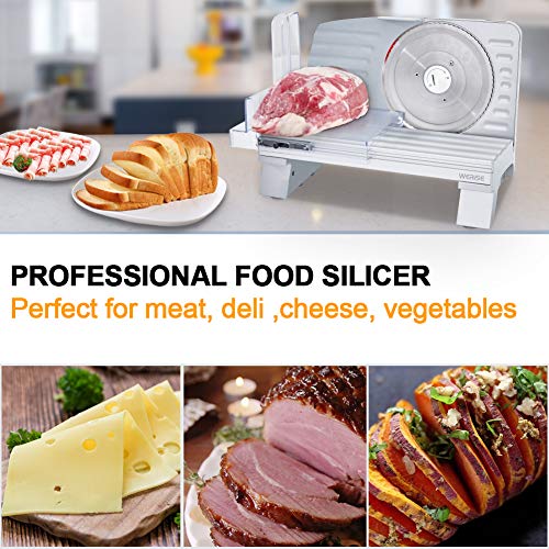 WERISE Meat Slicer Electric Deli Food Slicer for Home Use with 6.7'' Removable Stainless Steel Blade and Non-Slip Feet, Adjustable Thickness for Meat, Cheese, Bread,110V