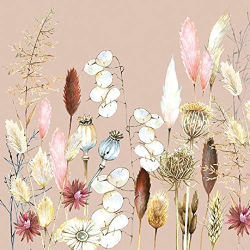 Miss Lovely Servietten Potpourri Blumen Gräser Pampas-Gras Natural Living beige Taupe Tisch-Dekoration Servietten Frühling Sommer Ostern 20 Servietten Cover