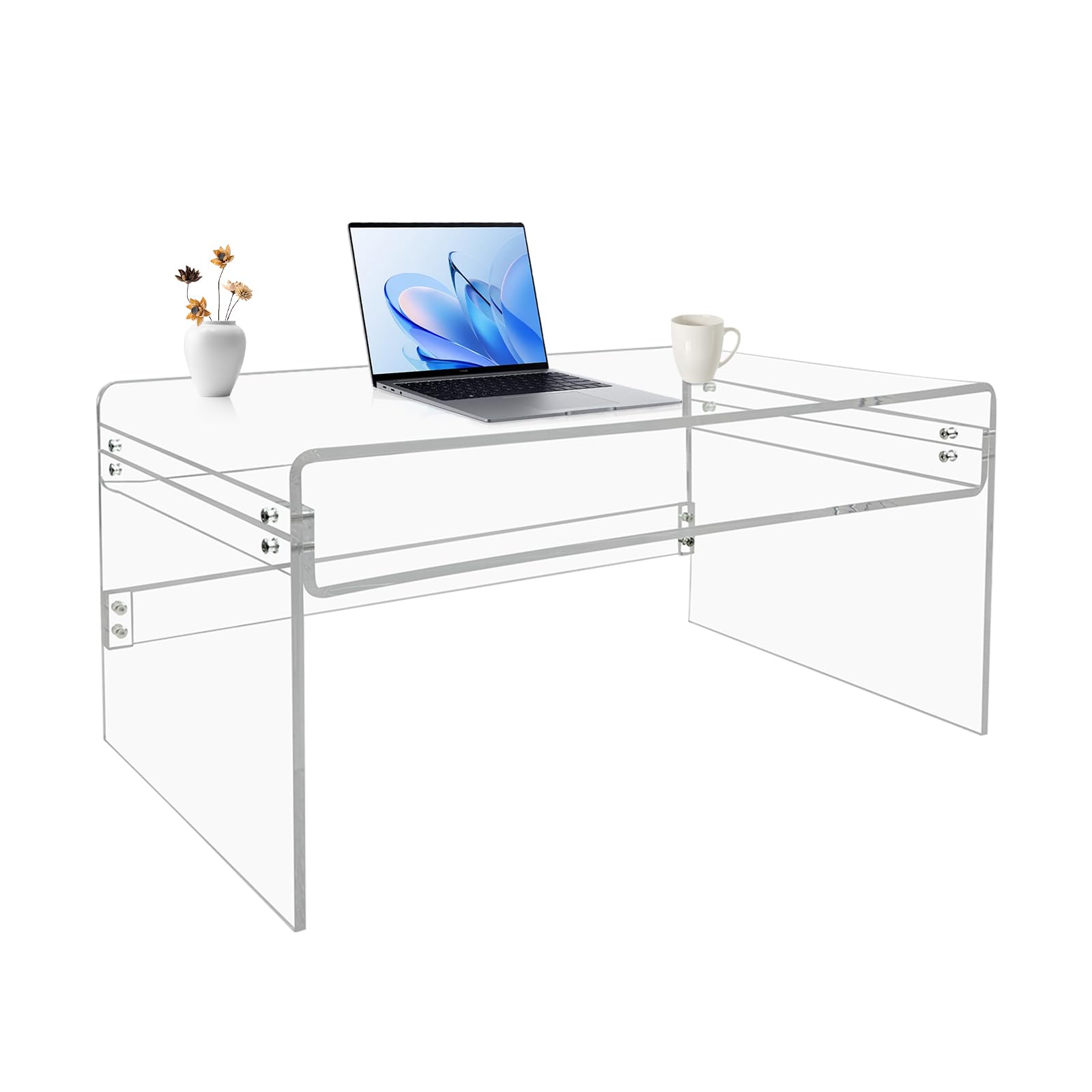 VDGPWA Acrylic Coffee Table with Storage Shelf, 2-Tier 31.5" L x 19.7" W x 15'' H Clear Waterfall Center Table for Living Room,Rectangle Modern Lucite