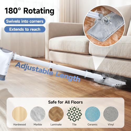 Image of Steam Mop & Detachable Handheld Steam Cleaner | 10s Fast Heat-Up, 248F Deep Cleaning, 8 Accessories, 320ml Tank with Swivel Head Mop for Car Accessories Floor Home, White