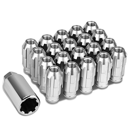 Image of DNA MOTORING LN-ZTL-9025-15-SL 20Pcs M12 x 1.5 Open End Style Wheel Lug Nuts w /Deep Drive Extension Adapter, 24mm OD /50mm H, Silver