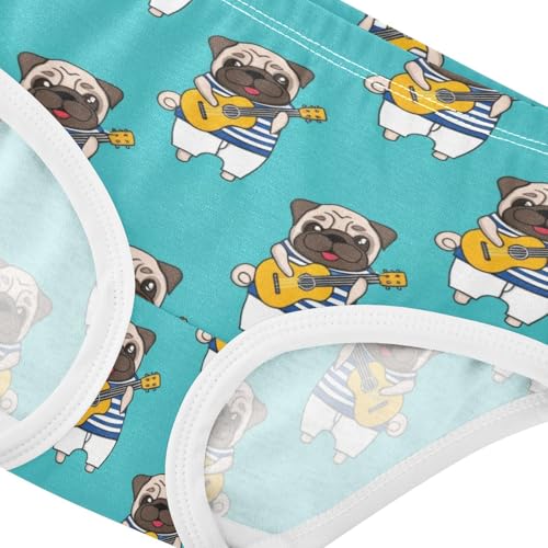 Joisal Pug Playing Guitar Panties Little Girl Toddler Underwear Floral Cotton Stylish Briefs Girls Undies 2t4