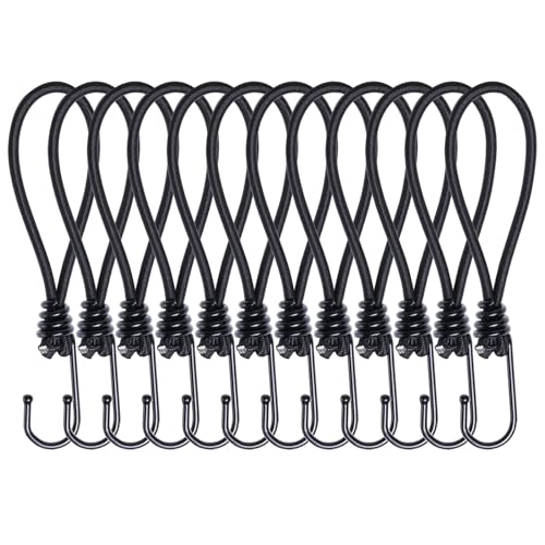 JunGG Expander mit Haken 12 Stück - Spanngummi mit Haken - 10cm Planenspanner mit Haken Schwarz Gummispanner für Plane Netze Zelte Anhängerplane Banner
