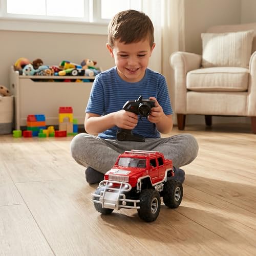 Image of Amazon Brand - Jam & Honey Off Roader Rechargeable Remote Control Car | RC Monster Truck with LED Headlights, Type-C Charging, Anti-Skid Tyres, 120 Ft Range | 2.4GHz Remote Controller (MT507) (Red)