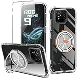 for ASUS ROG Phone 9/Phone 9 Pro Phone Case with Screen Protector 360° Rotatable Ring Holder Kickstand/Stand [Non Yellowing] Transparent 4 Corners Shockproof Protective Cover Case - Crystal Clear