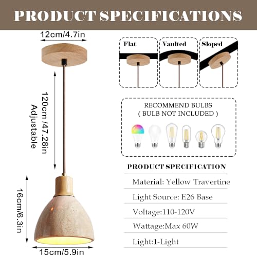 Lustre en pierre naturelle E26 pour éclairage de chambre - 7