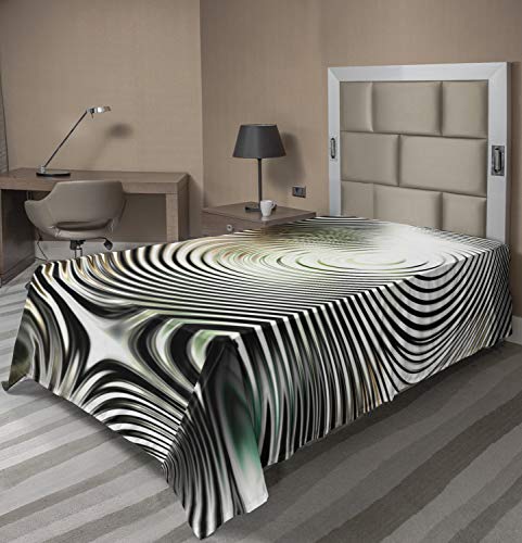 Ambesonne Abstract Flat Sheet, Geometrical Modern Zebra Like Pattern Circled Detailed Artwork Print, Soft Comfortable Top Sheet Decorative Bedding 1 Piece, Twin Size, Black and White