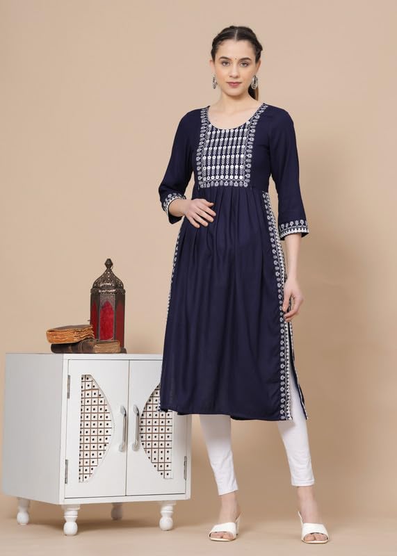 Image of JAIPURFAME Maternity Feeding Kurti with Zipper | Cotton Floral Printed Pregnancy & Nursing Dress | Comfortable & Stylish Maternity Wear for Women | Breastfeeding Kurta with Zipper | Soft & Elegant