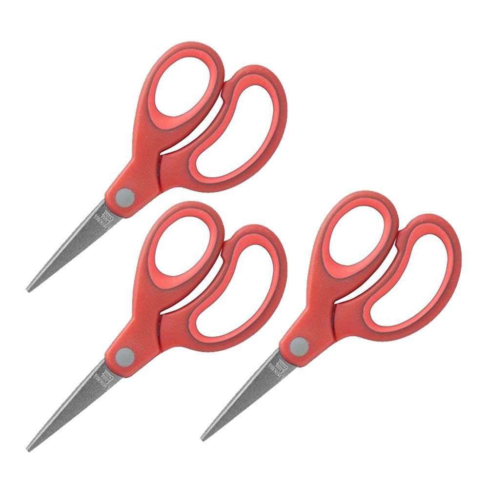 Sparco 5-Inch Kids Pointed End Scissors, Rubber, Red (SPR39044) (Pack of 3)