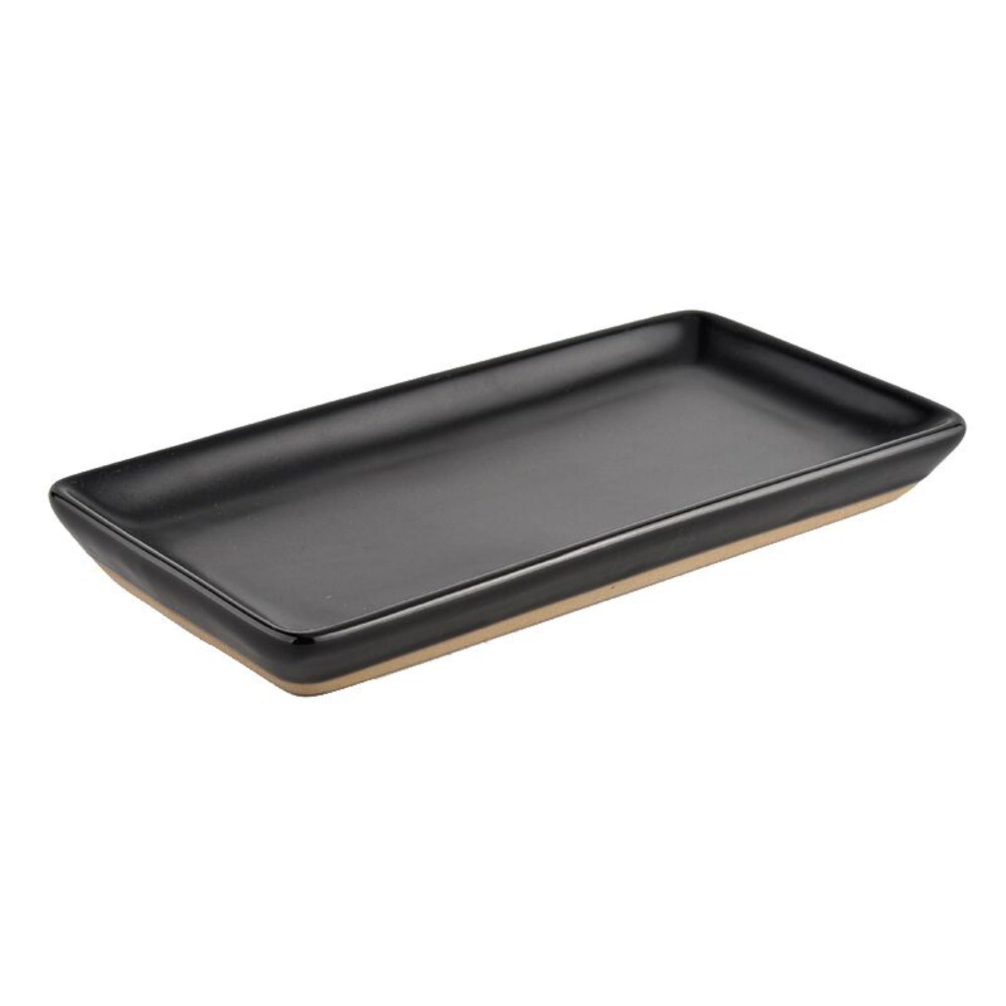 Sweet Water Decor Matte Black Stoneware Tray | Kitchen and Bathroom Dispenser Holder | Jewelry Dish | Glass Soap Holder for Bottles | Long Plate for