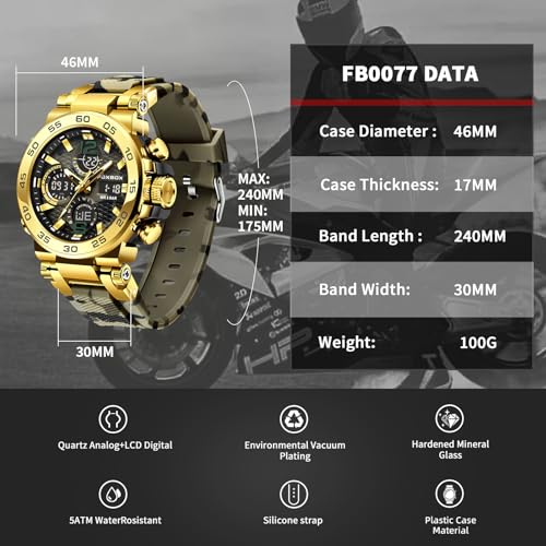 Image of LIGE Quartz Watch for Men Waterproof Big Dial Analog Digital Sport Multifunction LED Backlight Fashion Wristwatches Stopwatch Calendar Men