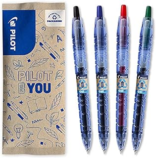 Pilot Bottle 2 Pen Gel 0.7, Gel Pen, Made from Recycled Plastic, Set of 4 (Black, Blue, Red, Green), Medium Tip