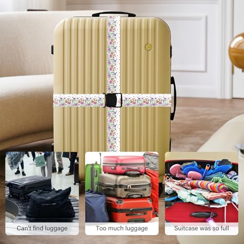 Image of Luggage Straps for Suitcases, Travel Adjustable Belt with Quick Release Buckle, Heavy Duty Nylon Bag Packing Strap, Unique Bright Identifiers Business Travel Accessories (2 Pack) - Colorful Daisy