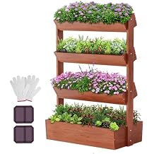 DoCred Vertical Wooden Raised Garden Bed, 4 Tier Garden Planters Freestanding Wood Plant Stand Flower Rack Wooden Planter Box for Plants Herbs Flowers Vegetables Outdoor Indoor Gardening