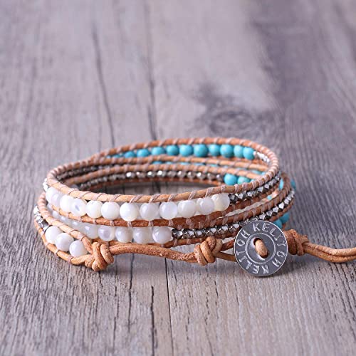 Image of KELITCH New Star Turquoise Bracelets Love Silver Beads 3 Wrap Bracelet Women Shell Pearl Bracelets