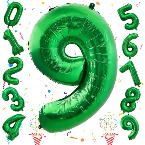 Image of 40 Inch Number 9 Balloons for Boys, Dark Green Giant 9th Birthday Party Number Balloon, Emerald Green Self Inflating Foil Balloons for Girls Women Birthday Party Jungle Anniversary Decoration Supplies