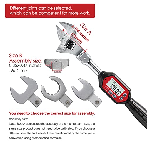 Vpoer Adjustable Digital Torque Wrench Spanner Head, 2.2-73.7 Ft-Lbs (3-100 Nm) (26.5-885 Inch Pound) Electronic Jaw Open End Torque Wrench With Buzzer & Led, Calibrated #TOP3