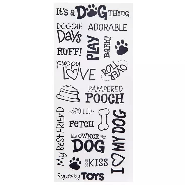 Stickabilities Bow Wow Dog Sayings Stickers - Black/White - for Scrapbooks, Cards, Crafts - 20 Pieces