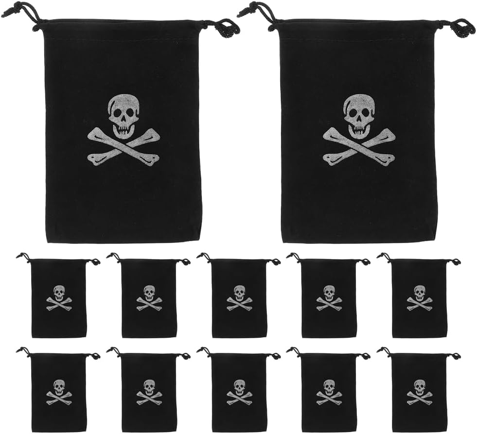 LUOZZY 30Pcs Halloween Pirate Candy Bags Pirate Pouch Drawstring Bags Golden Coins Pouch Gift Wrapping Storage Bag (12x9.5CM)