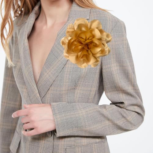Image of Dainty Fabric Rose & Camellia Flower Oversized Brooch Pins & Hair Clip - Large Lapel Pin, 4.3in /7.5in