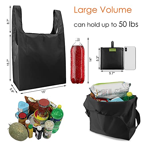 Beegreen Black Reusable Shopping Bags Foldable Large Grocery Bags With Attach Pocket Reusable Tote Bags Machine Washable For Kitchen Shopping 5 Pack #TOP1