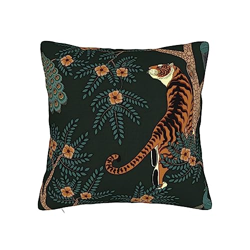 Fronha, design de tigre e pavão, moderno, quadrado, decoração para sofá, cama, cadeira, carro, 12 x 12 polegadas