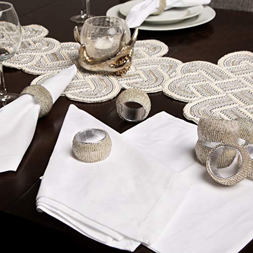 Image of COTTON CRAFT Glitz Handmade Beaded Dining Table Napkin Rings - Set of 12 - Halloween Harvest Autumn Fall Thanksgiving Holiday Christmas Xmas Celebration Festive Party Gift Decor - Silver