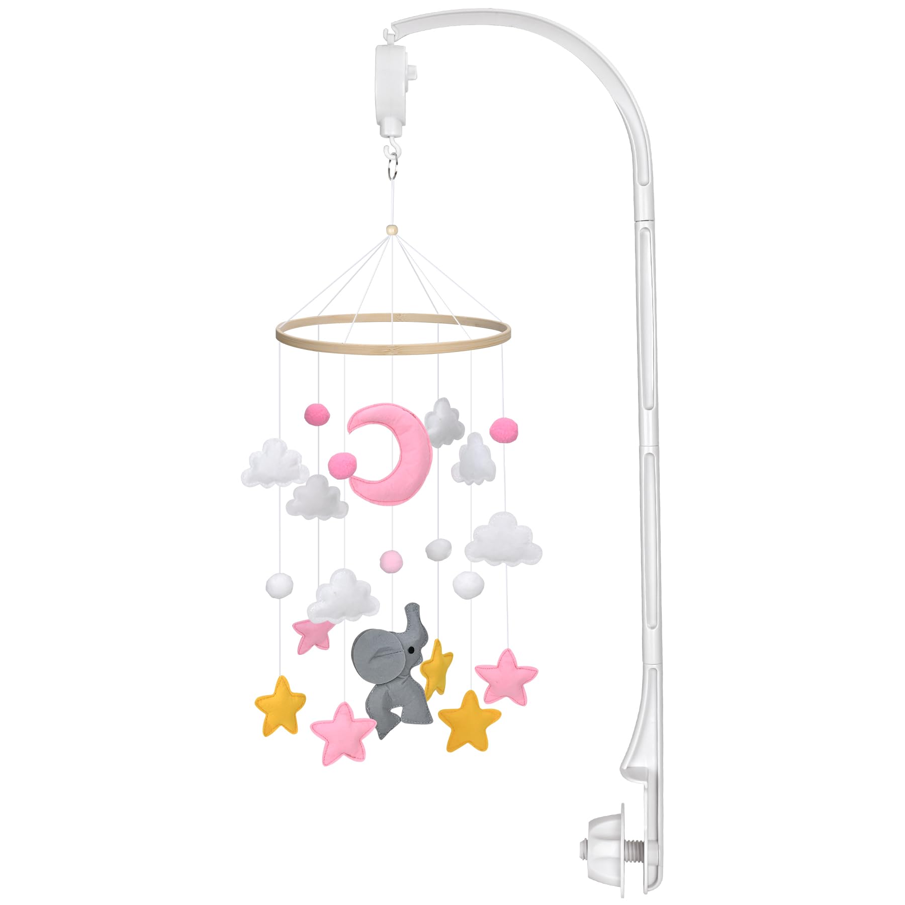 Vidomix Movil Cuna Bebe, Soporte Móvil Musical para Cuna de Bebé, Giratoria Musical Campana de Cuna Juguete de Cuna para Bebés, Niños y Niñas, Luna Rosa
