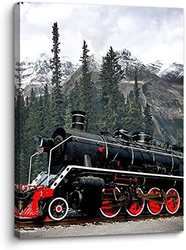Black Red Wall Decor Train Snow Mountain Pictures for Bathroom Bedroom Office Kitchen Canvas Wall Art Farmhouse Painting Artwork Prints Poster Modern Home Wall Decorations Framed 12" X 16"