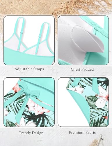 Girls Swimsuit for Girls 8-10 Cutout Girl Bathing Suits Size 8-10 V-Neck Bathing Suit for Girl 8-10 Cute One Piece Swimsuits Bow Swimwear with Drawstring Cover Up Mint Green4