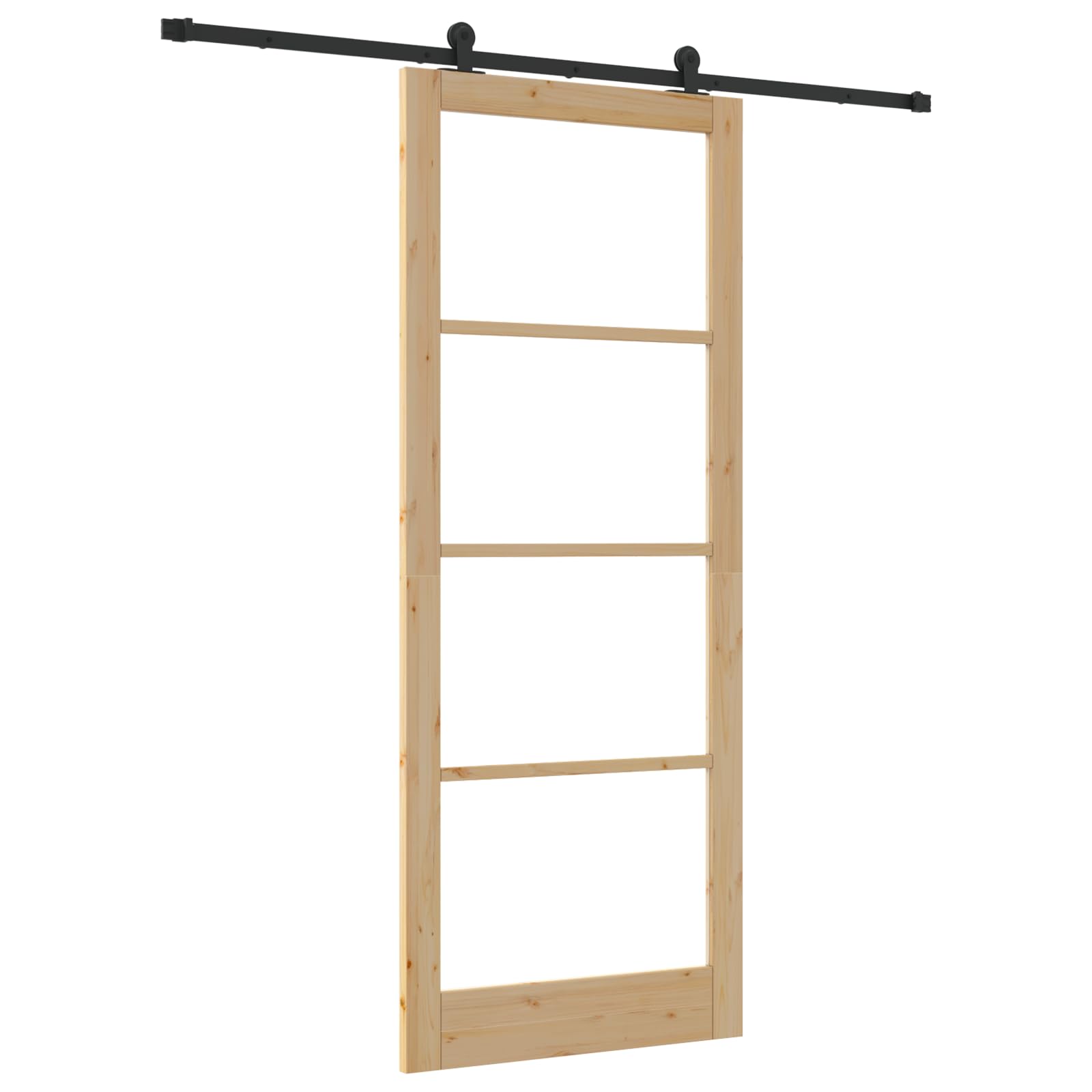 Drzwi przesuwne z okuciami ORKDAL 93 x 232 cm z litego drewna sosnowego z nieprzezroczystym szkłem dla prywatności i nowoczesnego wzornictwa