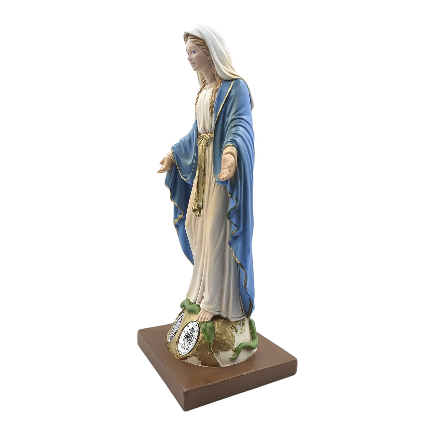 Generico Statua della Beata Vergine Miracolosa, 30 cm, Resina Dipinta a Mano, con Medaglie Argentate, Made in Italy