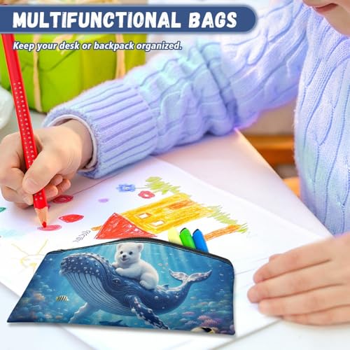 Image of Whale Polar Bear Pencil Case Blue Ocean Pencil Pouch with Zipper Lightweight Pen Organizer for Toddlers Girls Crayon Pouch for Painting Lesson