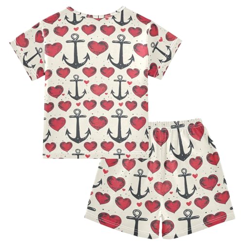 ALAZA Hearts Anchor Pajama Set Short Sleeve Sleepwear Soft Lounge Nightwear2