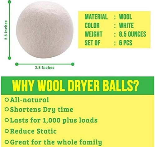 Dryer Felt Balls 6 Pack/Bag Wool Dryer Balls Organic Size XL(Diameter:3inch) Premium Reusable Dryer Balls,Wool Balls Safe Chemical Free & Hypoallergenic, Reduce Wrinkles & Shorten Drying Time …
