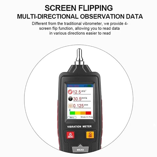 WT63B Digital Vibration Meter, Portable Vibration Tester High Sensitivity Accelerometer Vibration Meter Tester Resettable Job Timer Color LCD Digital Vibration Analyzer Testing Equipment Color Meter