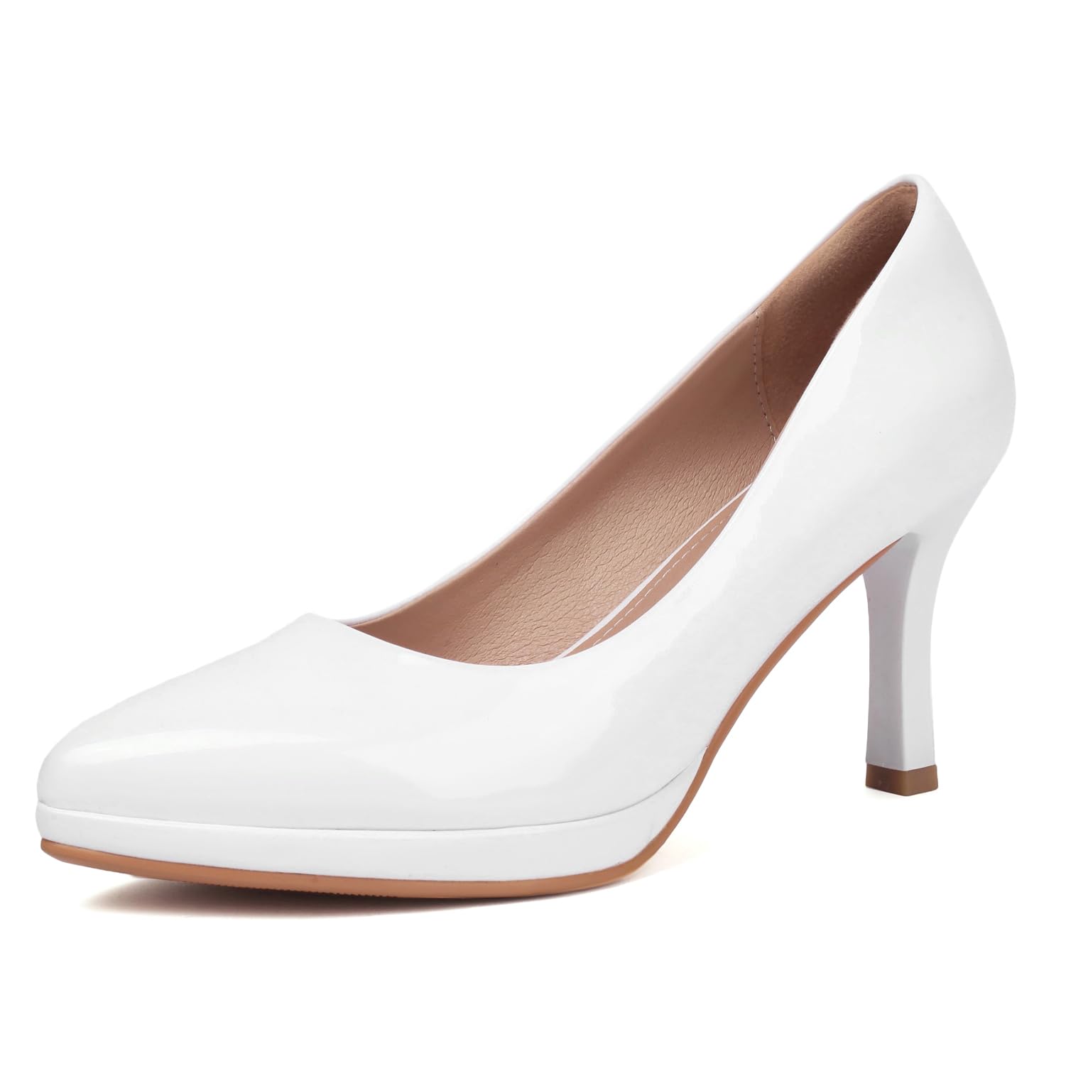 XIEDA Women's Pointed Toe Low Platform High Heels 3 Inch Patent Leather Pumps Classic Elegant for All Occasions