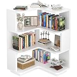 Armocity Corner Book Shelf - 4 Tier Corner Bookshelf Etagere Bookcase with Baffle, Freestanding L Shaped Display Shelf Stand for Home Office, Living Room, Bedroom, Kitchen, White
