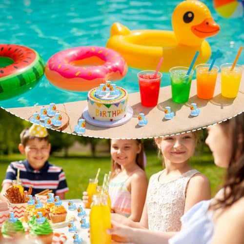 Image of 50 Pcs Cake Ducks Toy Figures, Mini Cake Resin Ducks Bulk | Tiny Cakes Figurine Dress up Duck Toy for Party Favors (Blue)