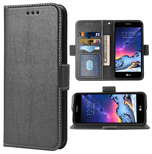 Phone Case for LG Phoenix 3/K8 2017 Folio Flip Wallet Case,PU Leather Credit Card Holder Slots Full Body Protection Phone Cover for LGphoenix3 LGK8 2017 Cases Women Men Black