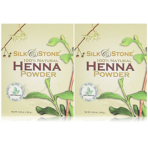 Silk & Stone 100% Pure & Natural Henna Powder- Organically Grown Hair Dye, Dark Henna Stain, Mehndi, Conditions, Strengthens, Revitalizes Dry And Dull Hair, Guaranteed (100g.) (2Pack)