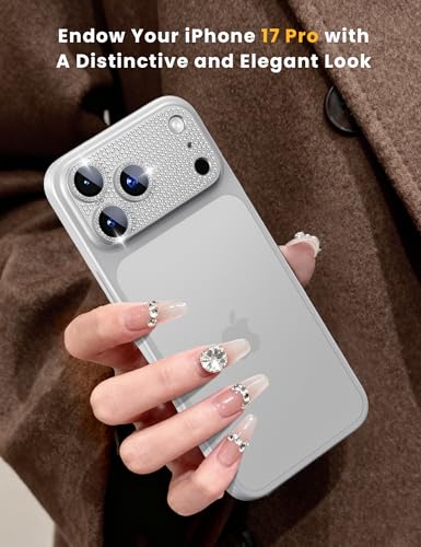 Image of Hoerrye Bling Diamond Camera Lens Protector for iPhone 17 Pro - [1:1 Full Coverage][Strong Adsorption] 9H+ Tempered Glass Screen Protective Cover Case Friendly,Glitter Silver