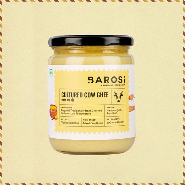 Image of Barosi Premium Cultured Desi Cow Ghee 500 ml | Vedic Bilona Method | Churned from Curd | Pure & Natural | Farm Made in Small Batches | Glass Jar Packing